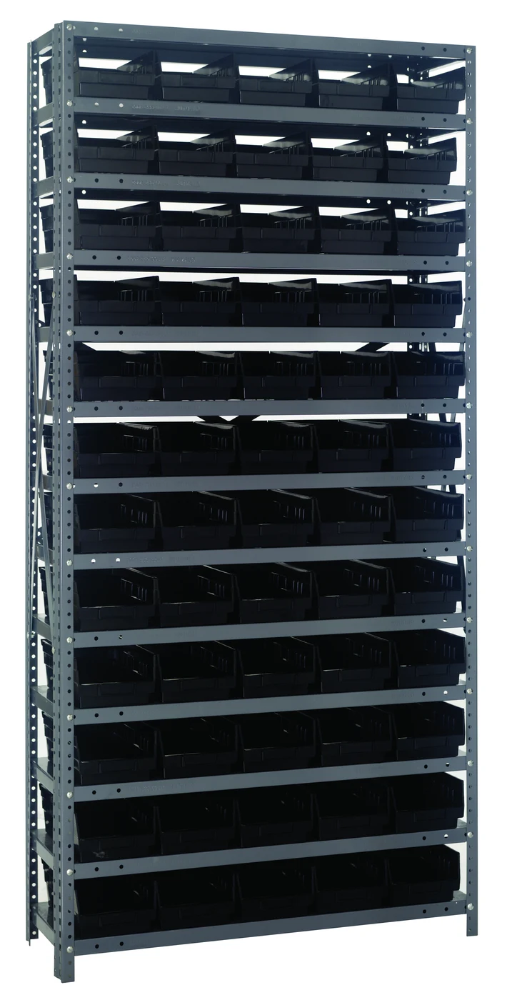 Quantum 1275-102BK Shelving Unit, 12"D x 36"L x 75"H, 400 lb capacity, Galvanized