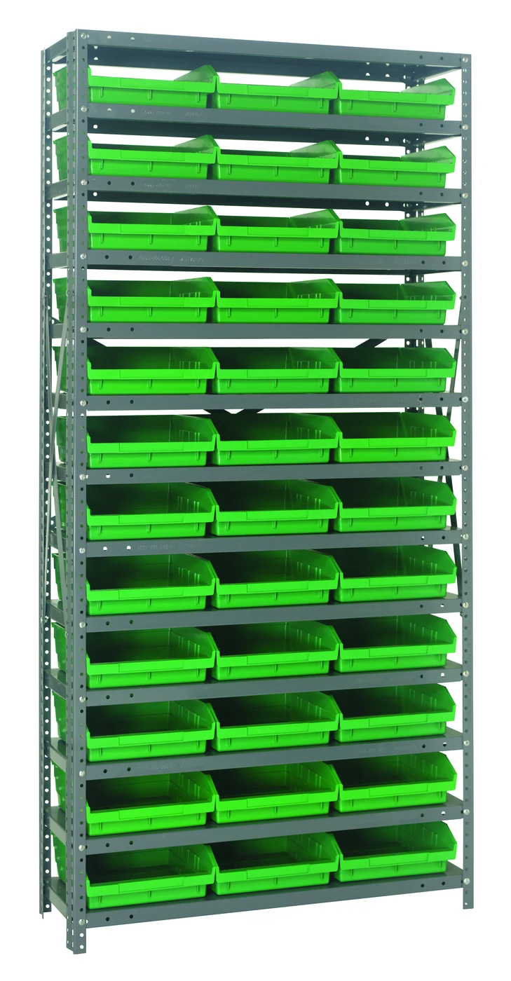 Quantum 1275-109GN Shelving Unit, 12"D x 36"L x 75"H, 400 lb capacity, Galvanized