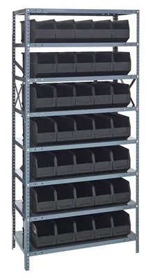 Quantum 1275-441BK Shelving Unit, 12"D x 36"L x 75"H, 400 lb capacity, Galvanized