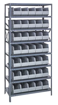 Quantum 1275-441GY Shelving Unit, 12"D x 36"L x 75"H, 400 lb capacity, Galvanized