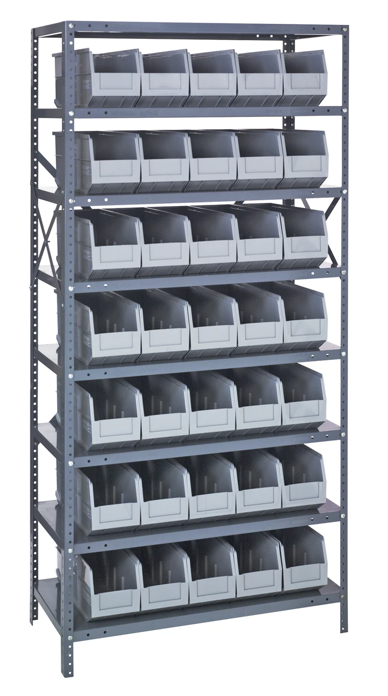 Quantum 1275-441GY Shelving Unit, 12"D x 36"L x 75"H, 400 lb capacity, Galvanized