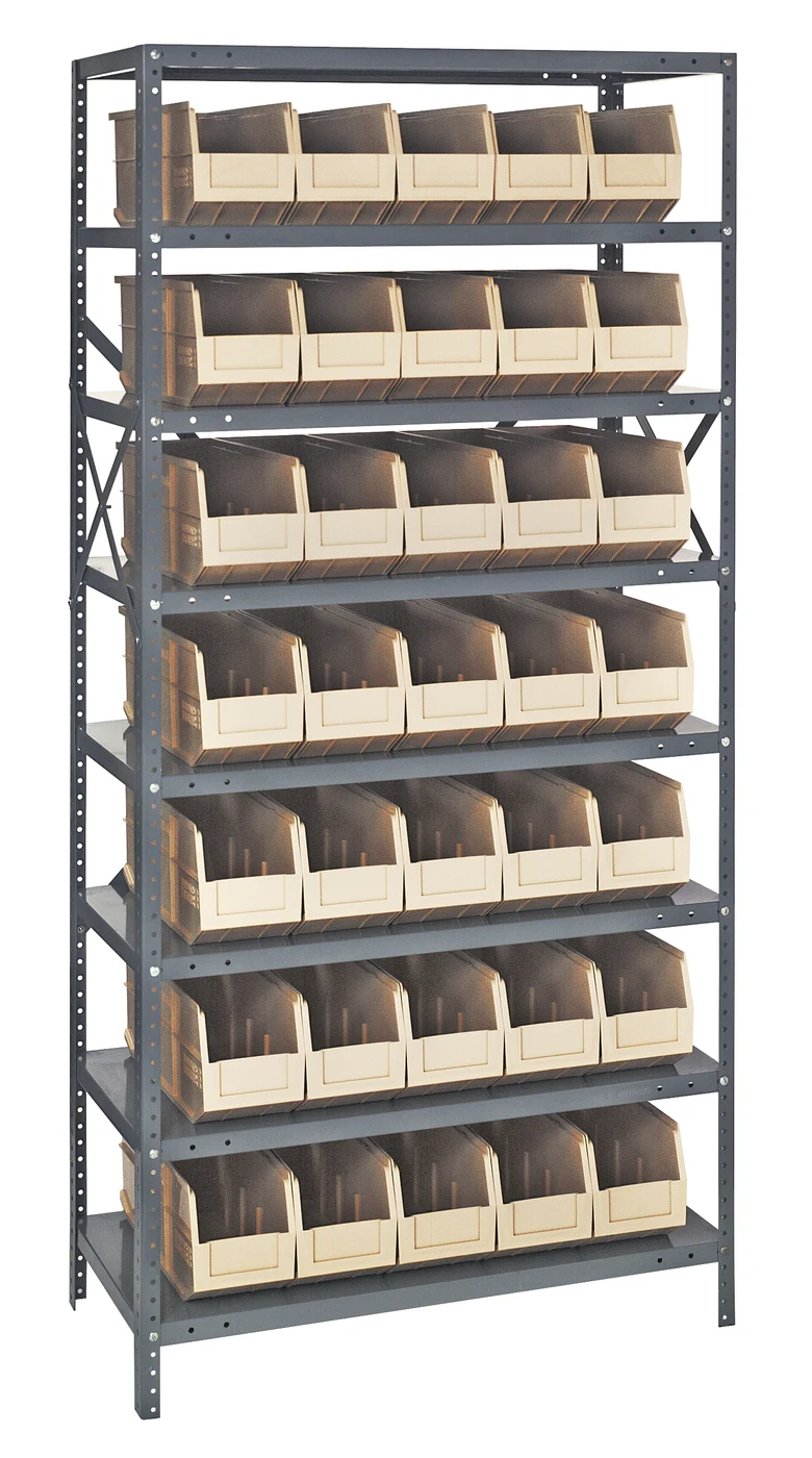 Quantum 1275-441IV Shelving Unit, 12"D x 36"L x 75"H, 400 lb capacity, Galvanized