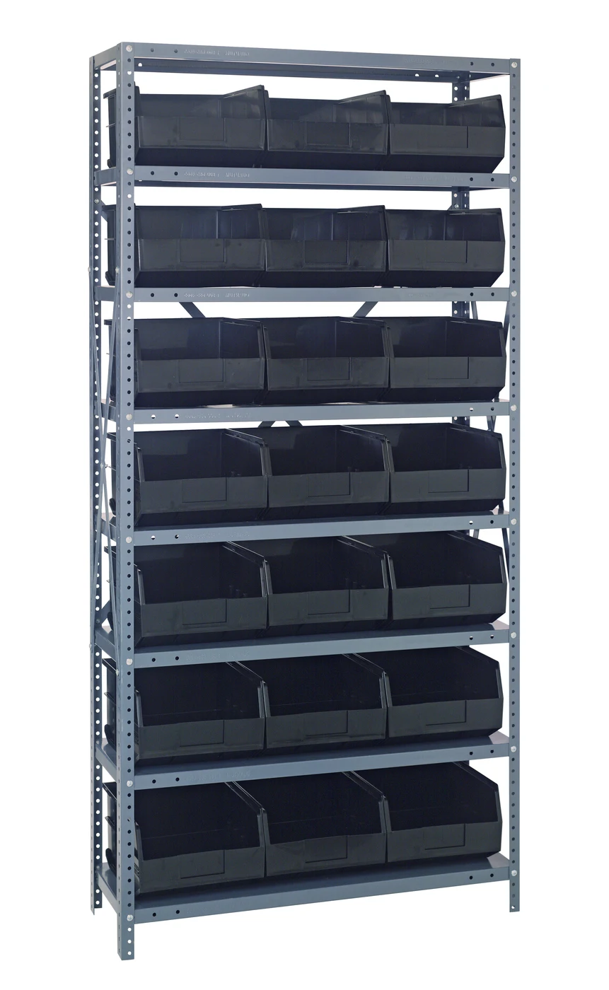 Quantum 1275-445BK Shelving Unit, 12"D x 36"L x 75"H, 400 lb capacity, Galvanized