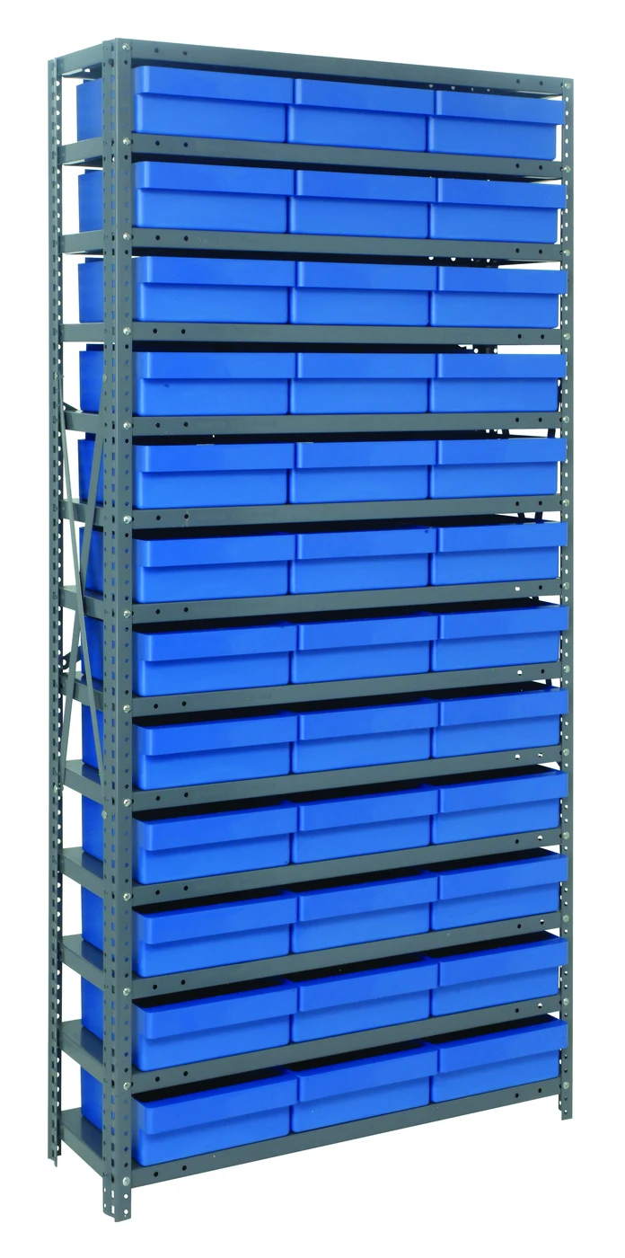 Quantum 1275-801BL Shelving Unit, 12"D x 36"L x 75"H, 400 lb capacity, Galvanized