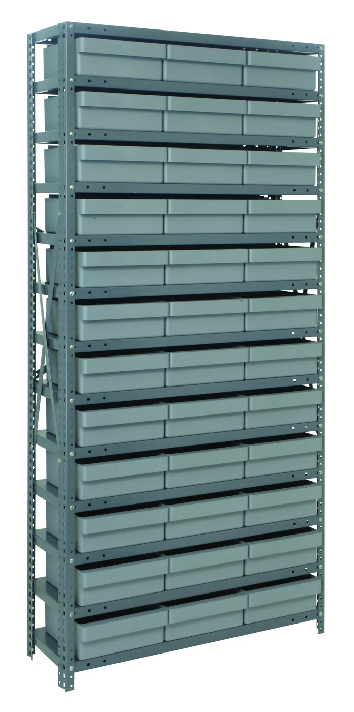 Quantum 1275-801GY Shelving Unit, 12"D x 36"L x 75"H, 400 lb capacity, Galvanized