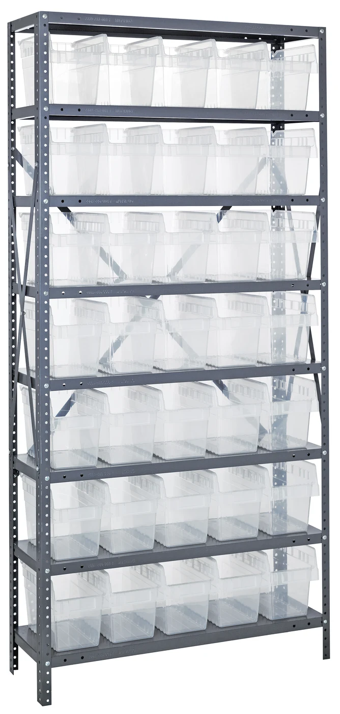 Quantum 1275-SB802CL Shelving Unit, 12"D x 36"L x 75"H, 400 lb capacity, Galvanized
