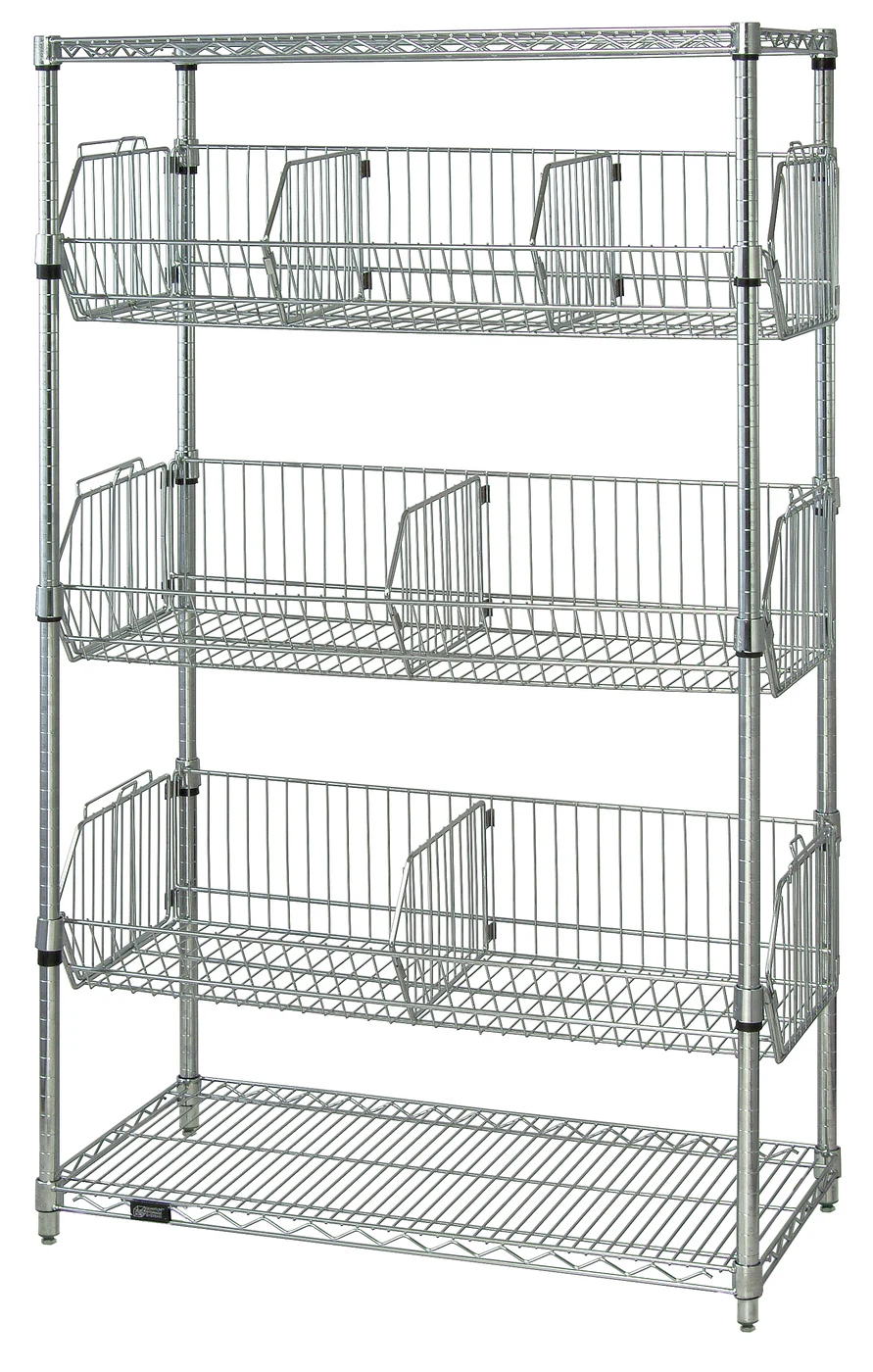 Quantum 1836BC6C Stationary Wire Basket Unit, 36"W x 18"L x 63"H, 110 lb capacity, Chrome