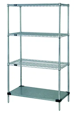 Quantum WR74-2442CG-5LH39C Wire Shelving Starter Kit, 42"W x 24"D x 74"H, 600-800 lb capacity, Chrome/Galvanized