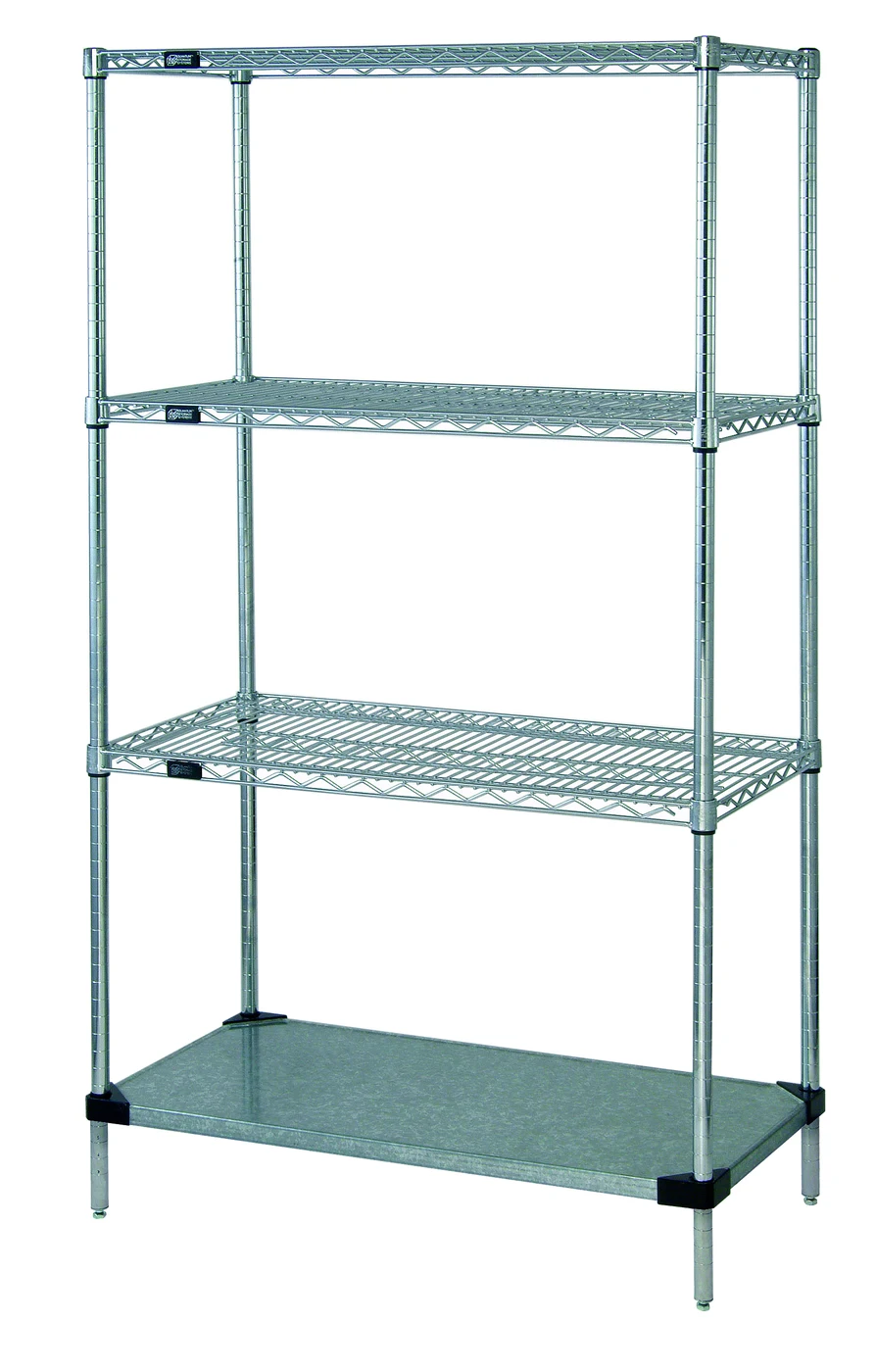 Quantum WR74-2442CG-5LH39C Wire Shelving Starter Kit, 42"W x 24"D x 74"H, 600-800 lb capacity, Chrome/Galvanized