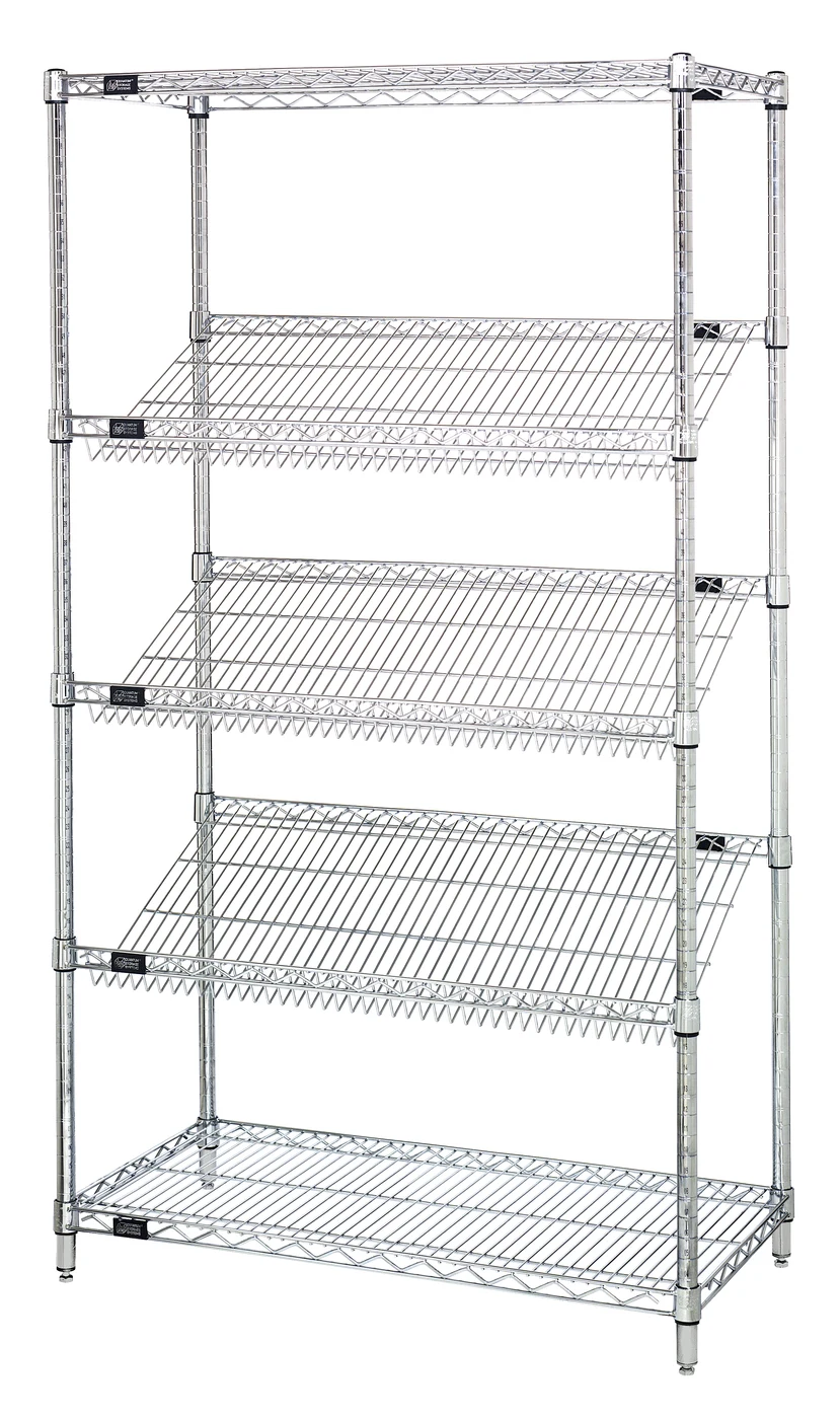 Quantum 1836SL6C Stationary Slanted Shelving, 36"W x 18"D x 63"H, 400 lb capacity, Chrome