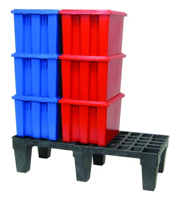 Quantum 363612DPS Solid Polymer Dunnage Rack, 1000 lb capacity, Black — in use