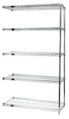 Quantum AD54-1236C-5 Wire Shelving Add-On Kit, 36"W x 12"D x 54"H, 600-800 lb capacity, Chrome