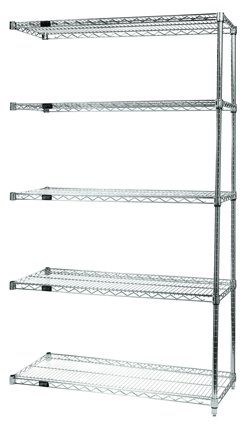 Quantum AD54-1236C-5 Wire Shelving Add-On Kit, 36"W x 12"D x 54"H, 600-800 lb capacity, Chrome