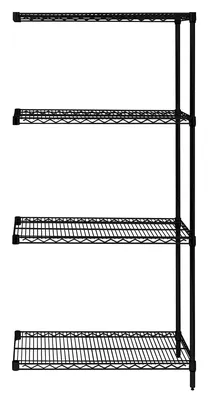 Quantum AD54-1236BK Wire Shelving Add-On Kit, 36"W x 12"D x 54"H, 600-800 lb capacity, Black