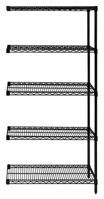 Quantum AD54-1236BK-5 Wire Shelving Add-On Kit, 36"W x 12"D x 54"H, 600-800 lb capacity, Black