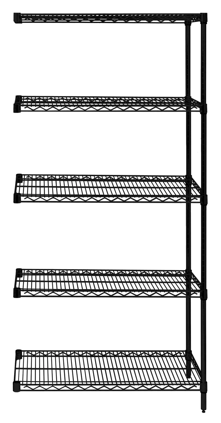 Quantum AD63-2172BK-5 Wire Shelving Add-On Kit, 72"W x 21"D x 63"H, 600-800 lb capacity, Black