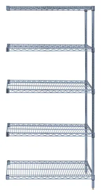 Quantum AD54-1236GY-5 Wire Shelving Add-On Kit, 36"W x 12"D x 54"H, 600-800 lb capacity, Gray