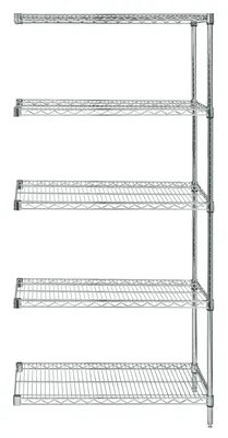 Quantum AD54-1248S-5 Wire Shelving Add-On Kit, 48"W x 12"D x 54"H, 600-800 lb capacity, Stainless