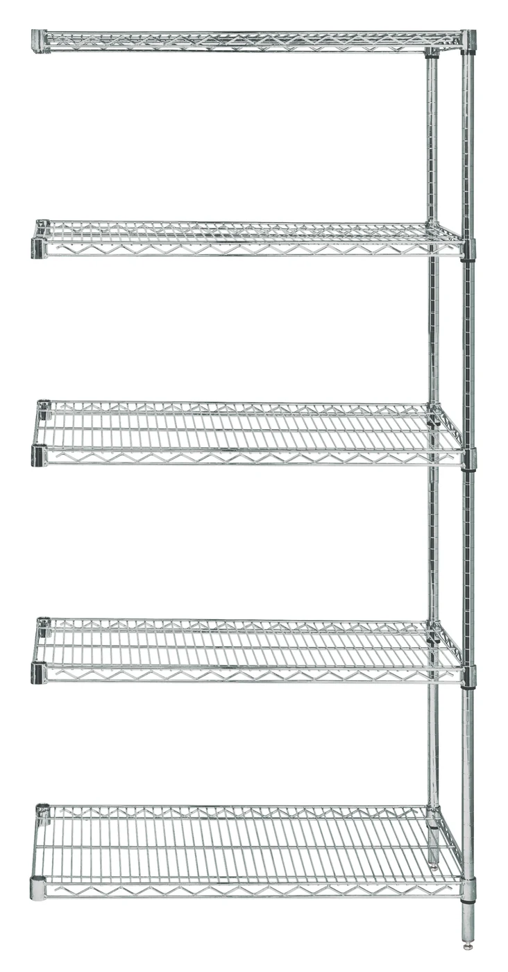 Quantum AD54-1248S-5 Wire Shelving Add-On Kit, 48"W x 12"D x 54"H, 600-800 lb capacity, Stainless