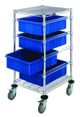 Quantum BC212434M1BL Mobile Bin Cart, 21"W x 24"L x 45"H, 1200 lb capacity, Chrome