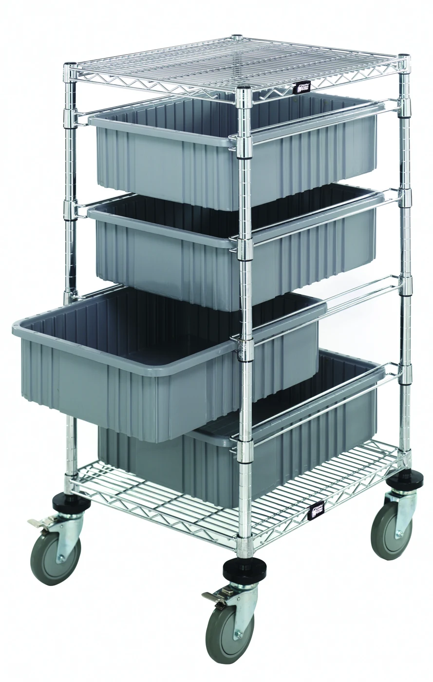 Quantum BC212445M3GY Mobile Bin Cart, 21"W x 24"L x 45"H, 1200 lb capacity, Chrome