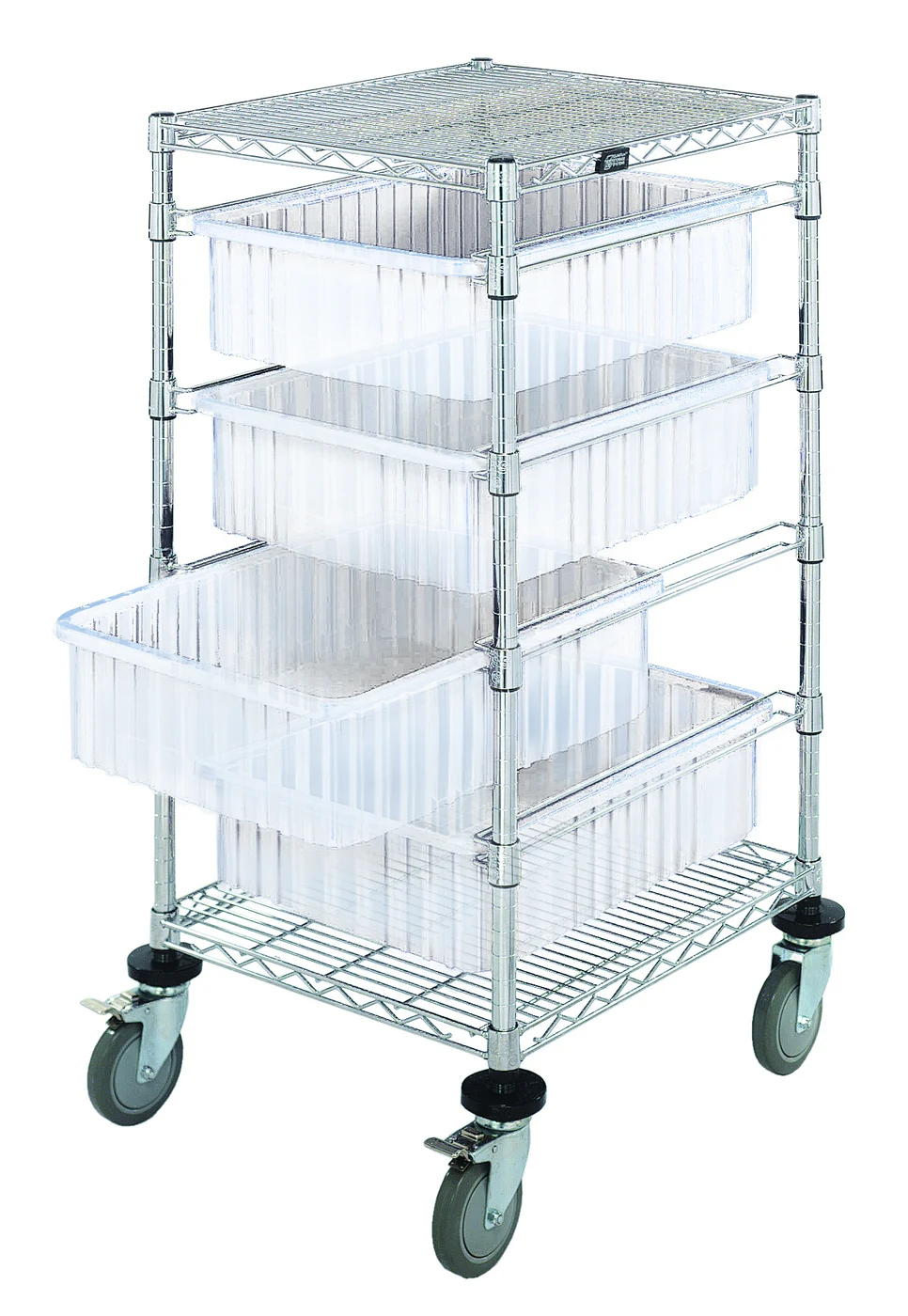 Quantum BC212434M1CL Mobile Bin Cart, 21"W x 24"L x 45"H, 1200 lb capacity, Chrome