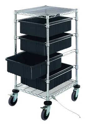 Quantum BC212434M1CO Mobile Bin Cart, 21"W x 24"L x 45"H, 1200 lb capacity, Chrome
