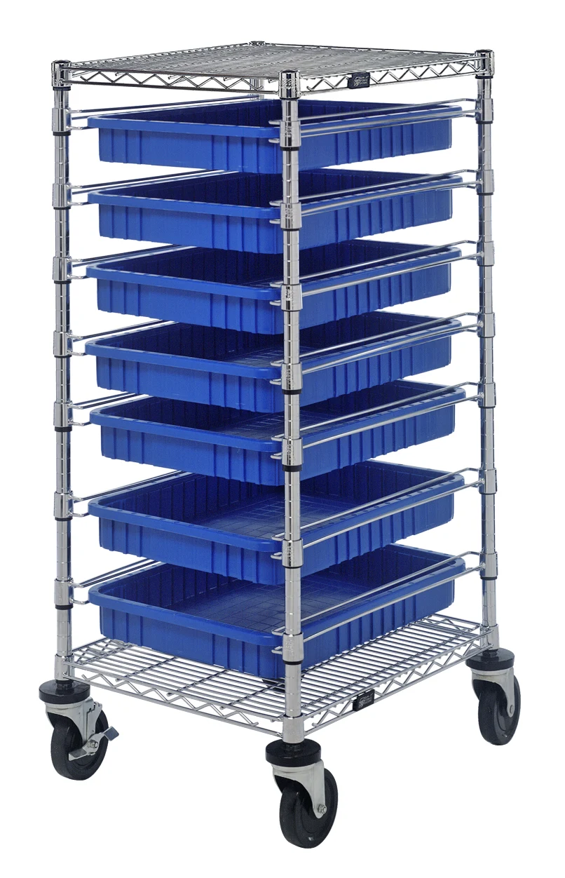 Quantum BC212439M2BL Mobile Bin Cart, 21"W x 24"L x 45"H, 1200 lb capacity, Chrome