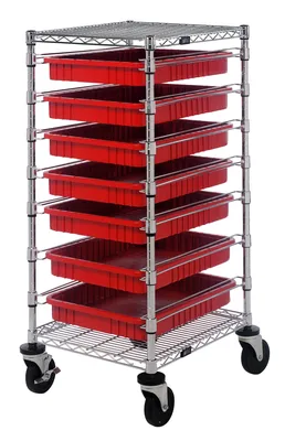 Quantum BC212439M2RD Mobile Bin Cart, 21"W x 24"L x 45"H, 1200 lb capacity, Chrome