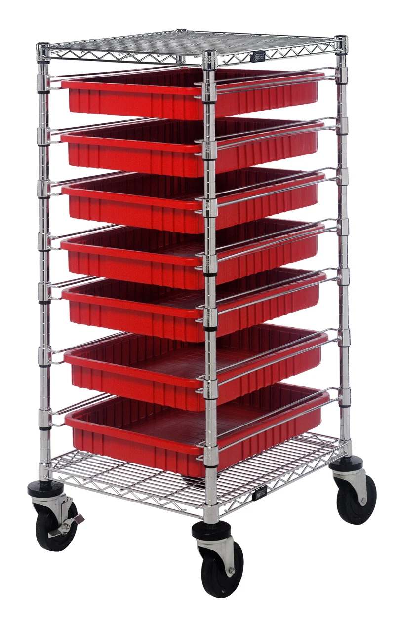 Quantum BC212439M2RD Mobile Bin Cart, 21"W x 24"L x 45"H, 1200 lb capacity, Chrome