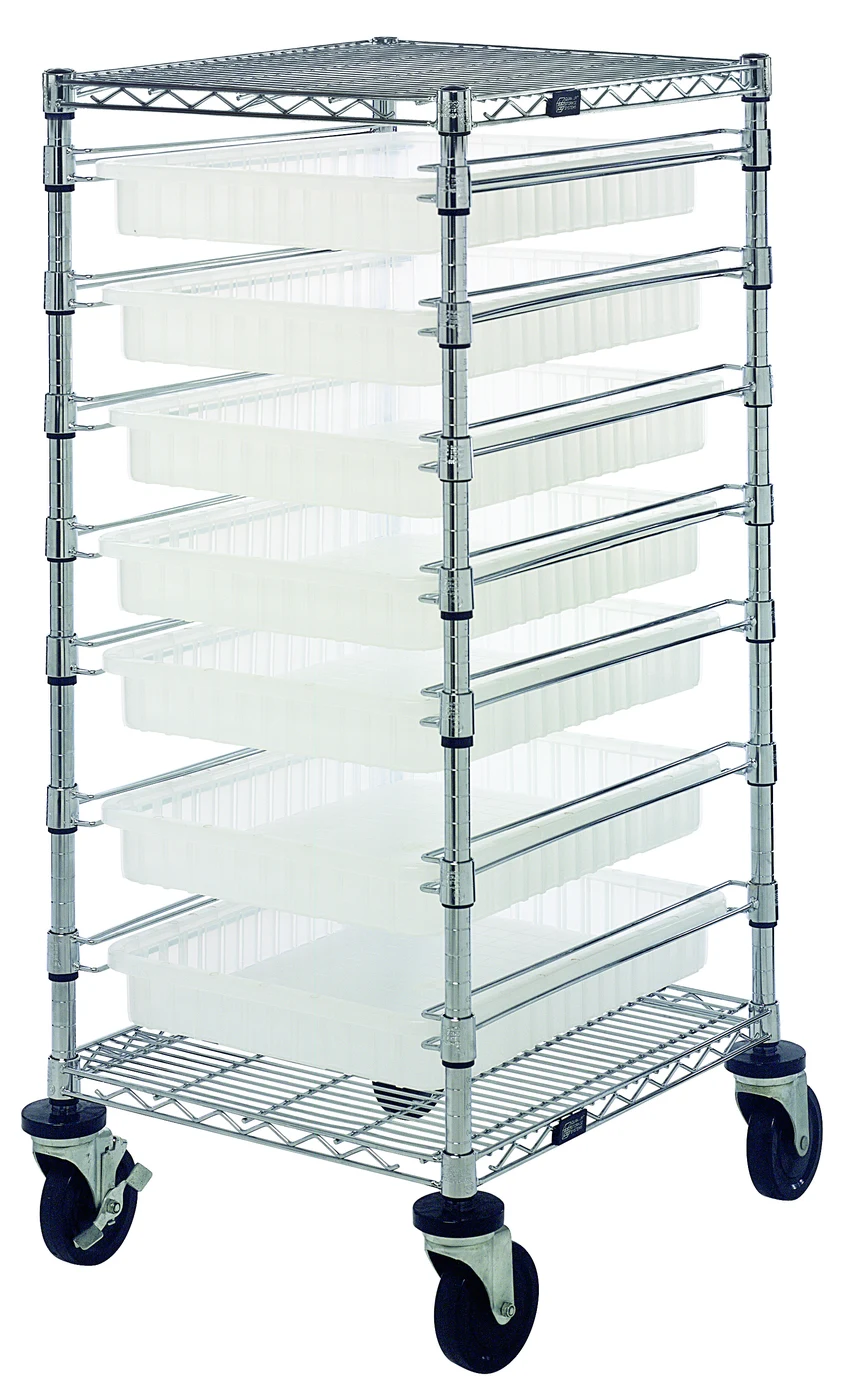Quantum BC212439M2CL Mobile Bin Cart, 21"W x 24"L x 45"H, 1200 lb capacity, Chrome