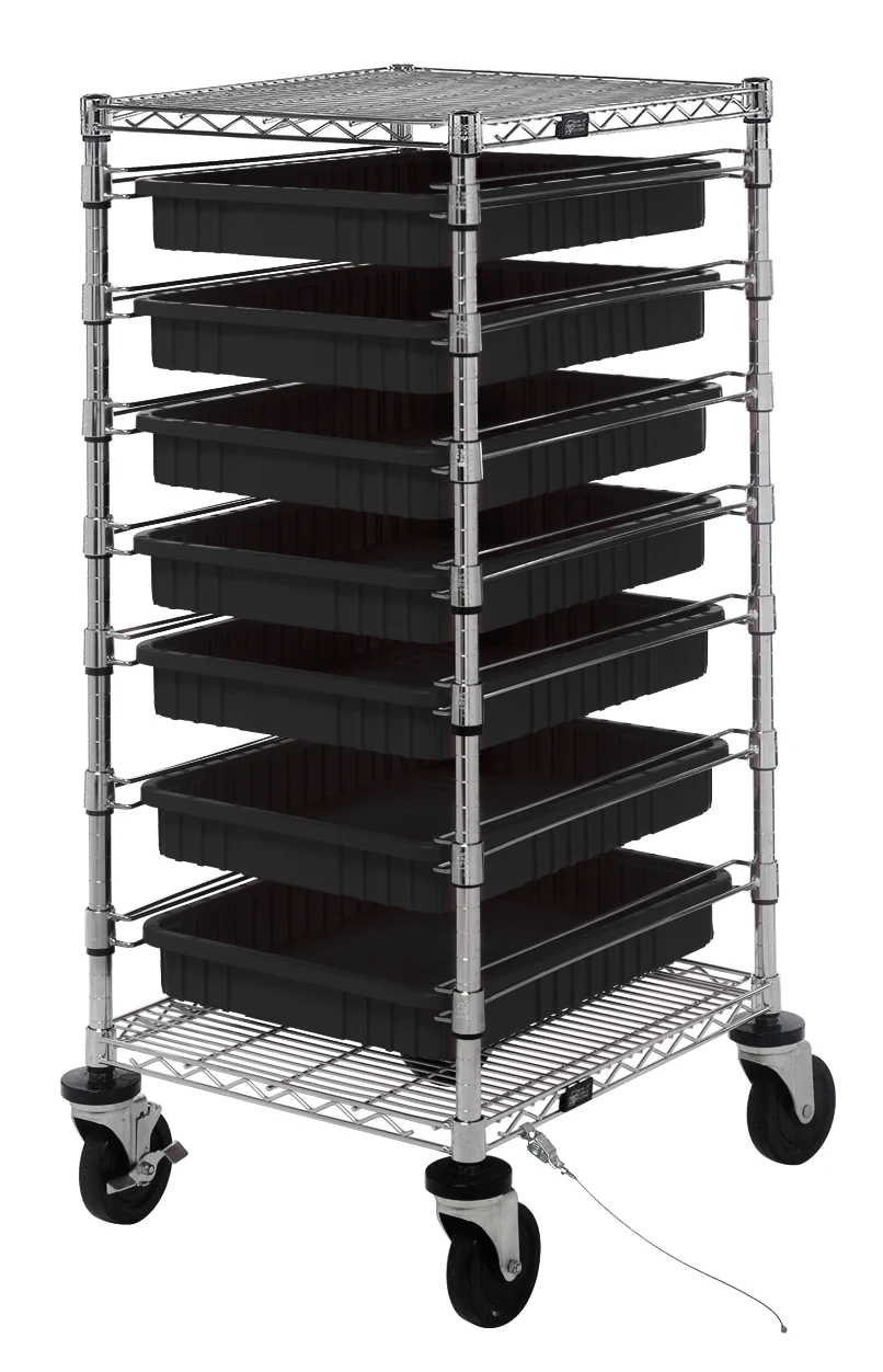 Quantum BC212439M2CO Mobile Bin Cart, 21"W x 24"L x 45"H, 1200 lb capacity, Chrome