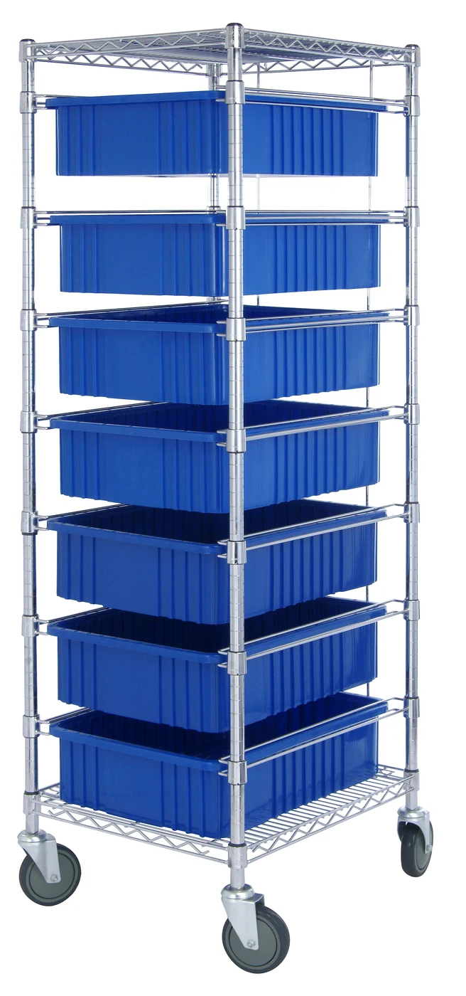 Quantum BC212469M1BL Mobile Bin Cart, 21"W x 24"L x 69"H, 1200 lb capacity, Chrome