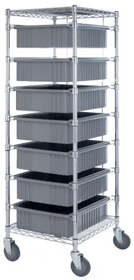 Quantum BC212469M1GY Mobile Bin Cart, 21"W x 24"L x 69"H, 1200 lb capacity, Chrome