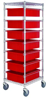 Quantum BC212469M1RD Mobile Bin Cart, 21"W x 24"L x 69"H, 1200 lb capacity, Chrome