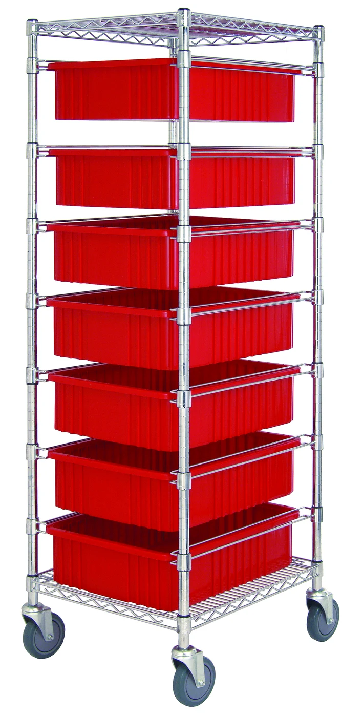 Quantum BC212469M1RD Mobile Bin Cart, 21"W x 24"L x 69"H, 1200 lb capacity, Chrome