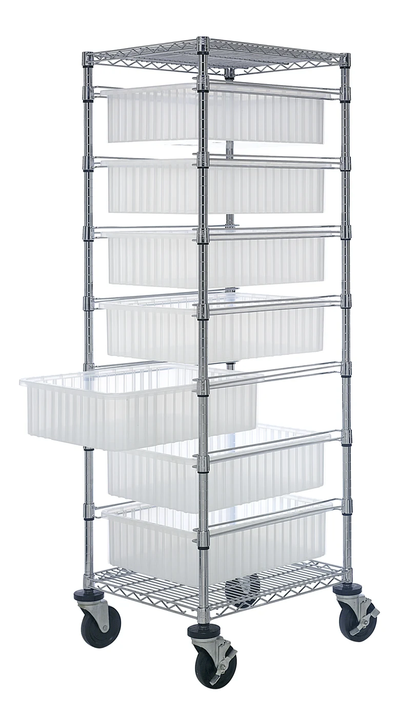 Quantum BC212469M1CL Mobile Bin Cart, 21"W x 24"L x 69"H, 1200 lb capacity, Chrome
