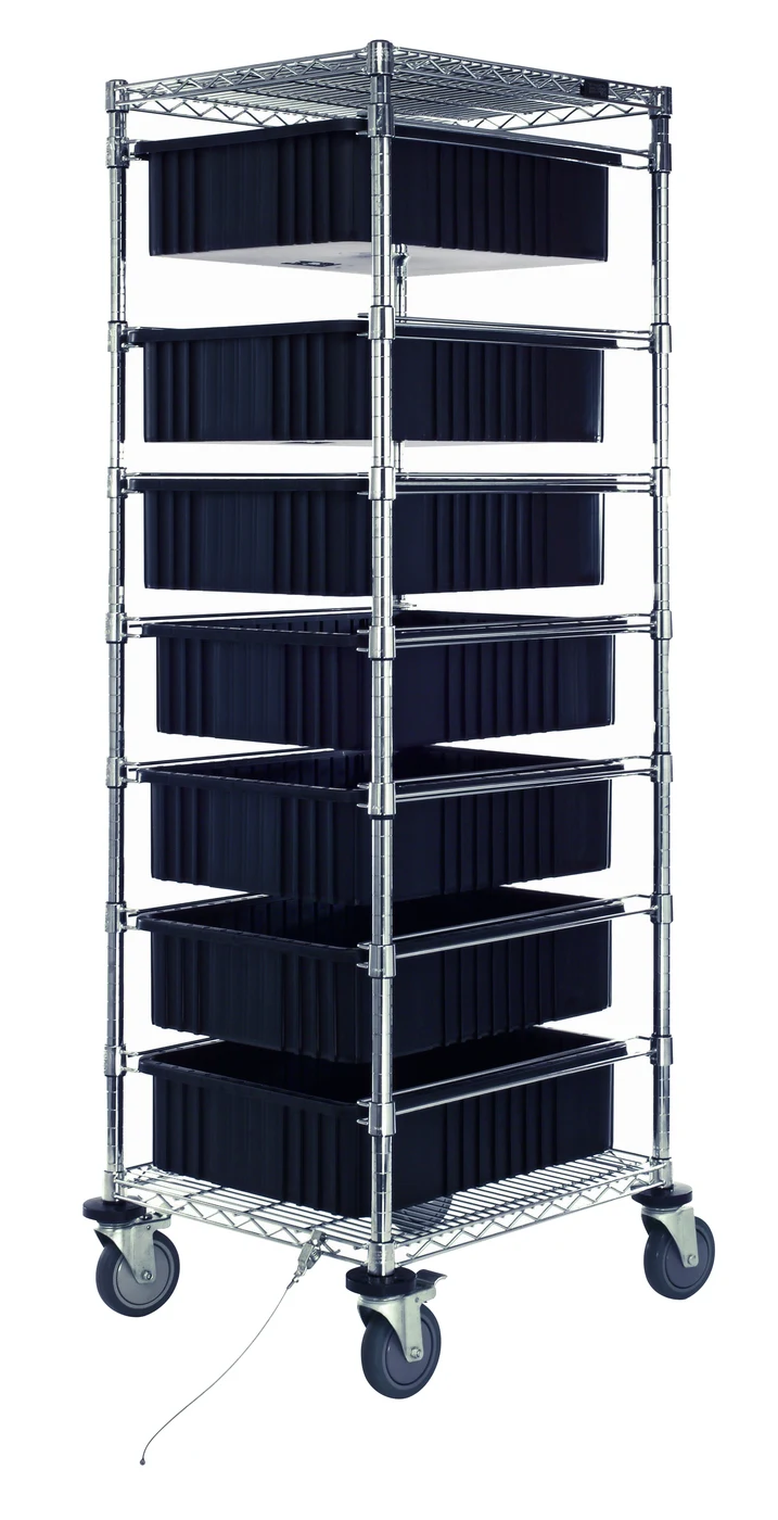 Quantum BC212469MCO Mobile Bin Cart, 21"W x 24"L x 69"H, 1200 lb capacity, Chrome