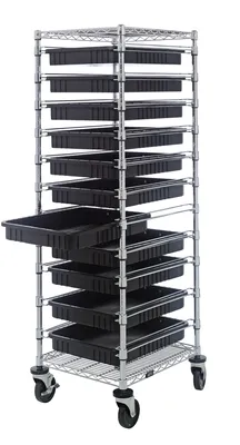 Quantum BC212469M2CO Mobile Bin Cart, 21"W x 24"L x 69"H, 1200 lb capacity, Chrome