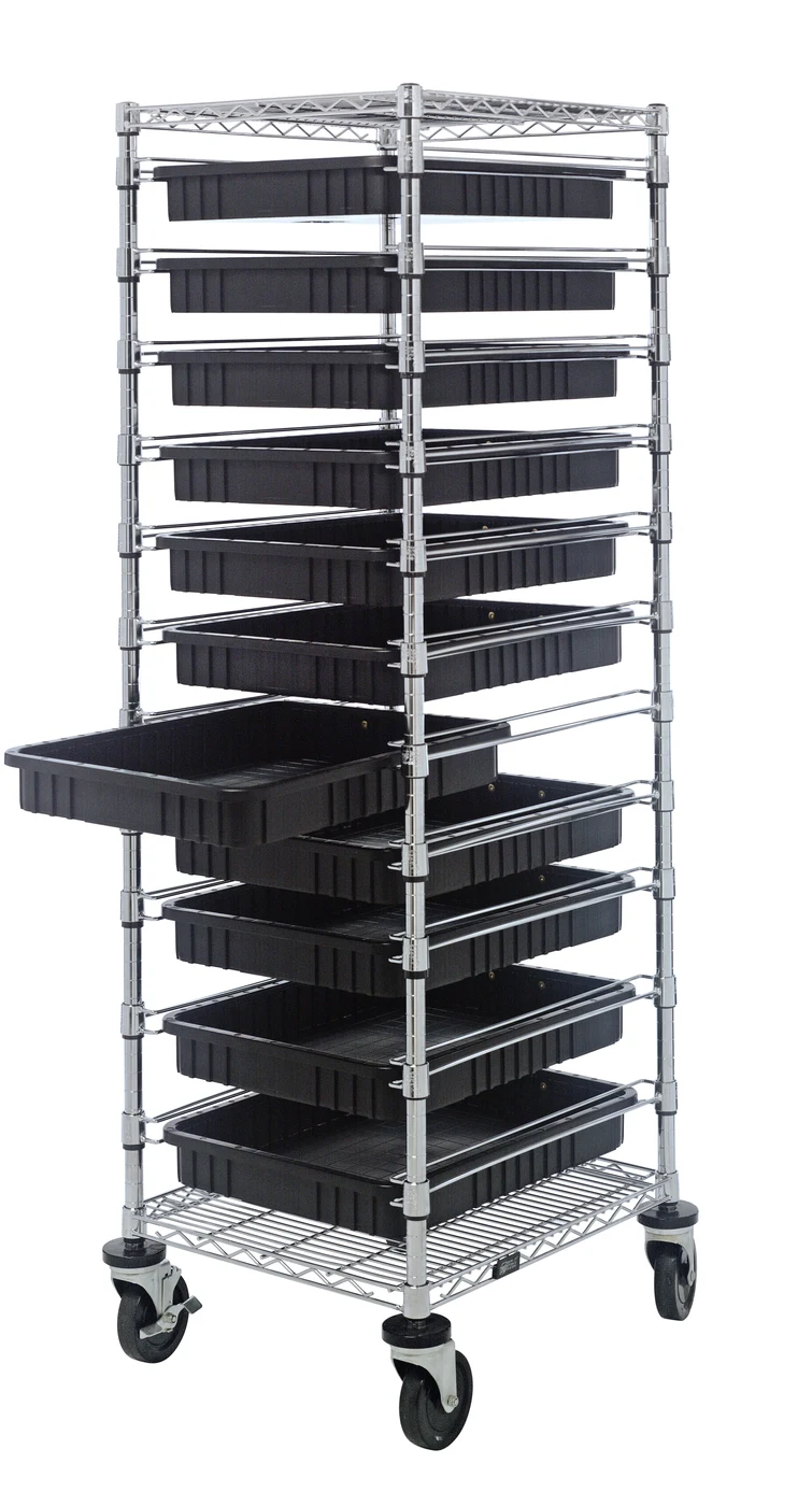 Quantum BC212469M2CO Mobile Bin Cart, 21"W x 24"L x 69"H, 1200 lb capacity, Chrome