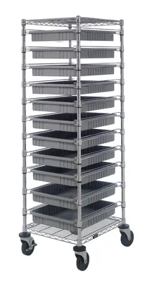 Quantum BC212469M2GY Mobile Bin Cart, 21"W x 24"L x 69"H, 1200 lb capacity, Chrome