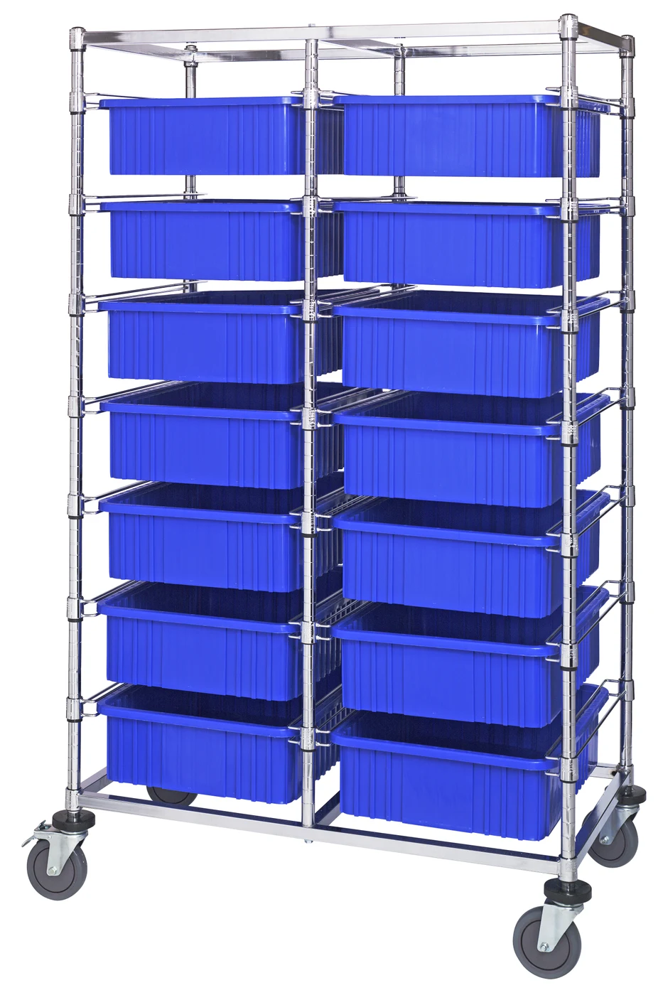 Quantum BC214069M1DBL Mobile Bin Cart, 24"W x 40"L x 69"H, 1200 lb capacity, Chrome