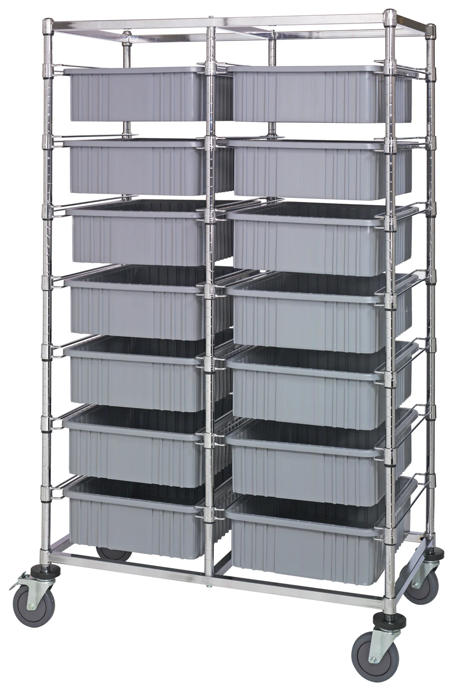 Quantum BC214069M1DGY Mobile Bin Cart, 24"W x 40"L x 69"H, 1200 lb capacity, Chrome
