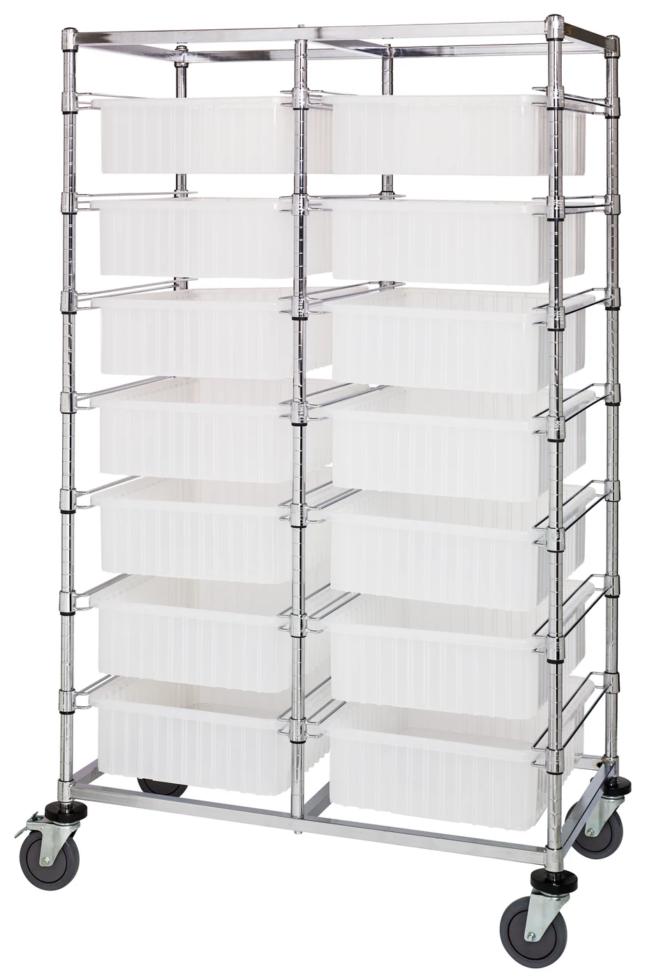 Quantum BC214069M1DCL Mobile Bin Cart, 24"W x 40"L x 69"H, 1200 lb capacity, Chrome