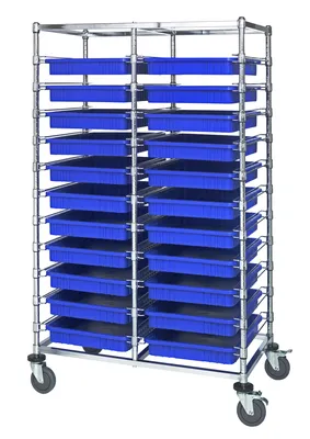Quantum BC214069M2DBL Mobile Bin Cart, 24"W x 40"L x 69"H, 1200 lb capacity, Chrome