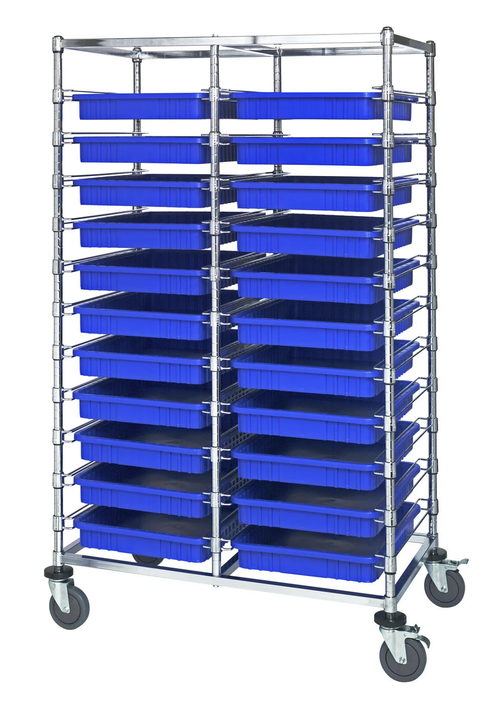 Quantum BC214069M2DBL Mobile Bin Cart, 24"W x 40"L x 69"H, 1200 lb capacity, Chrome
