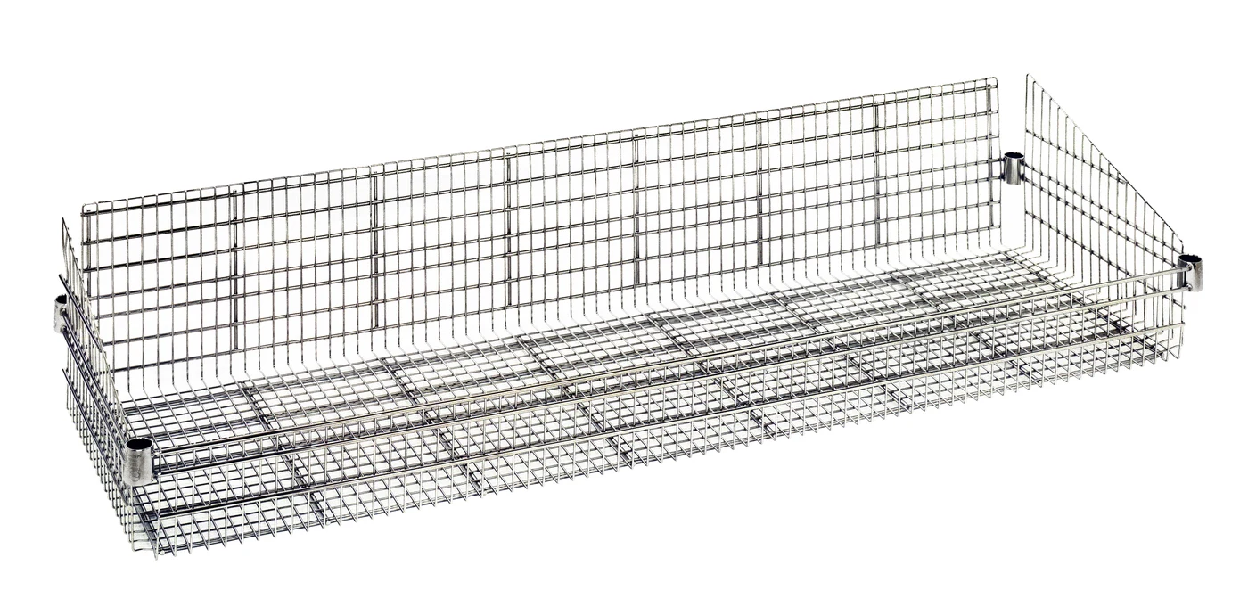 Quantum BSK1860C Post Mount Basket, 18"W x 60"L x 10"H, 600-800 lb capacity, Chrome