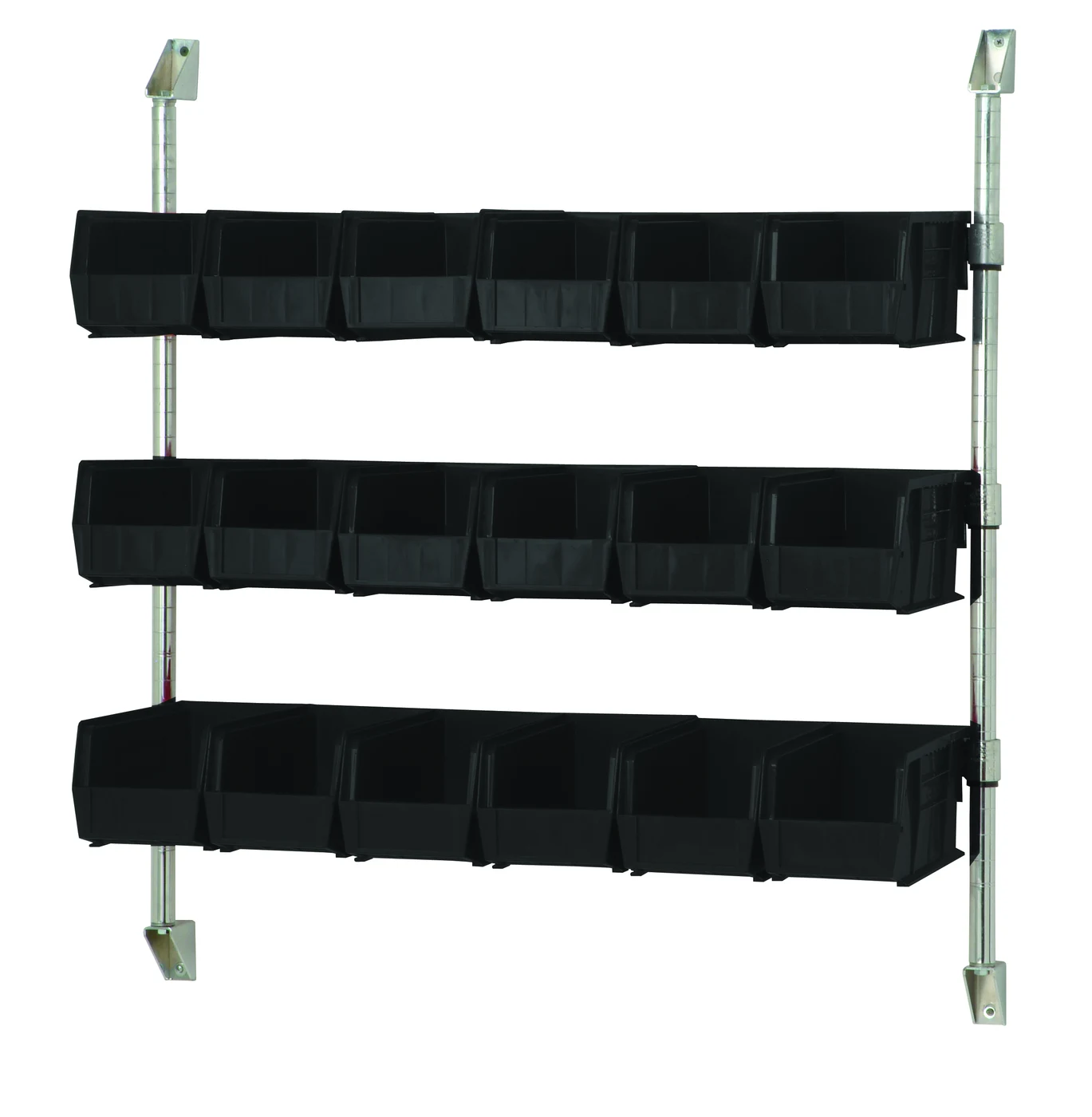 Quantum CAN-34-24BH-230BK Cantilever Bin Holder Post Wall Mount, 24"W x 10-7/8"D x 34"H, Chrome