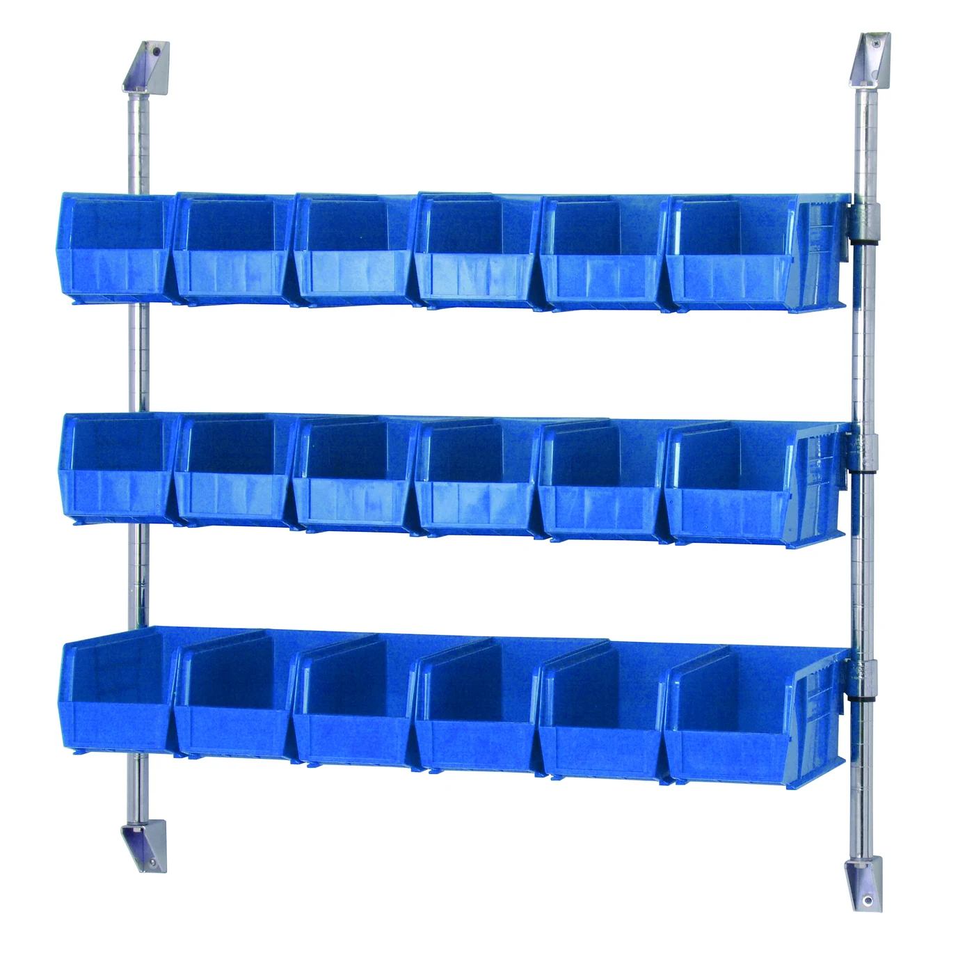 Quantum CAN-34-36BH-230BL Cantilever Bin Holder Post Wall Mount, 36"W x 10-7/8"D x 34"H, Chrome