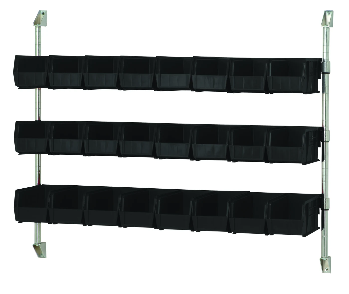 Quantum CAN-34-48BH-230BK Cantilever Bin Holder Post Wall Mount, 48"W x 10-7/8"D x 34"H, Chrome